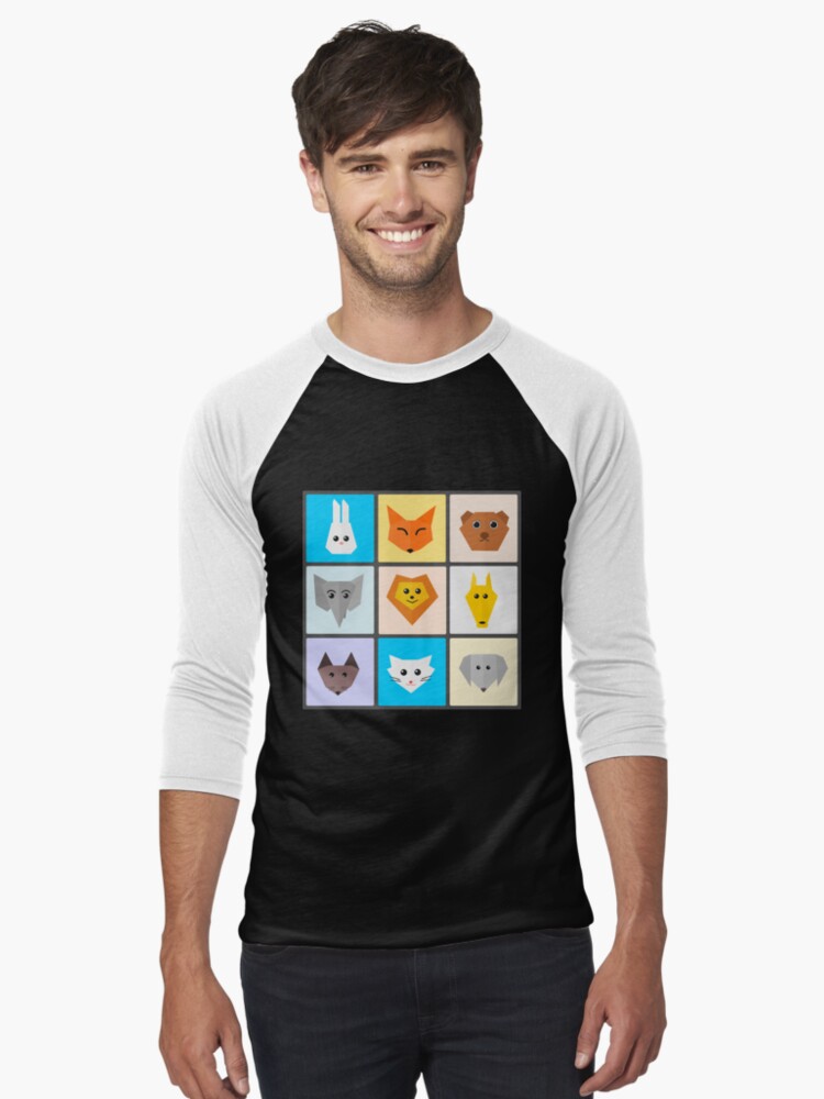 Thumbnail 1 of 3, Baseball ¾ Sleeve T-Shirt, Flat Cute Animals designed and sold by DigitalChickHub.