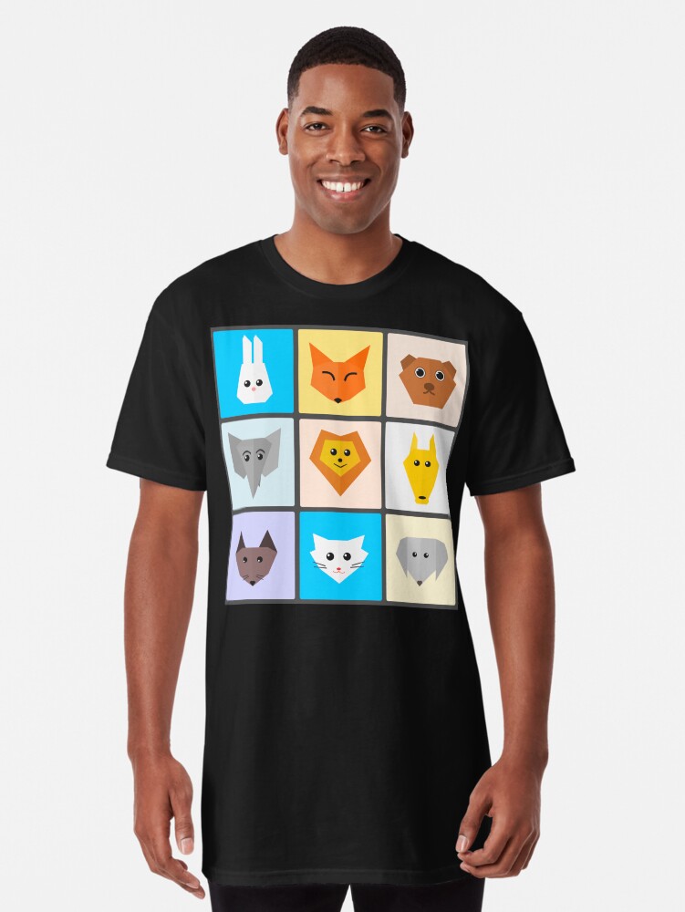 Thumbnail 1 of 5, Long T-Shirt, Flat Cute Animals designed and sold by DigitalChickHub.