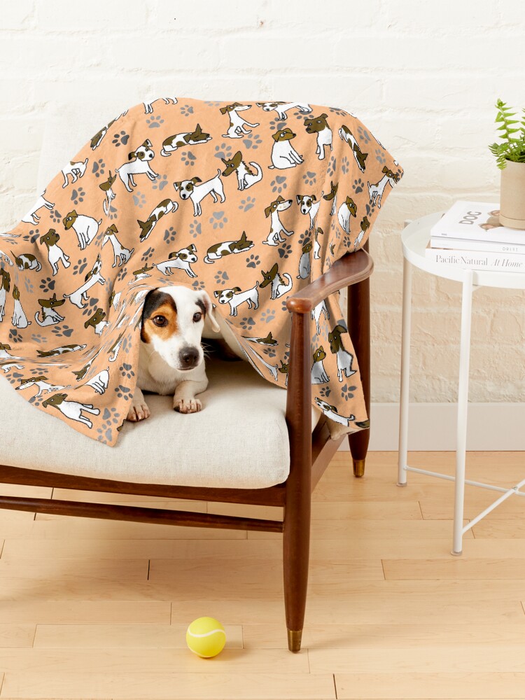Alternate view of Jack Russell Terrier Cartoon With Peach Background Pet Blanket