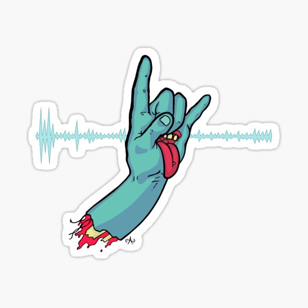 Green Rock On Metal Hand Pack Sticker