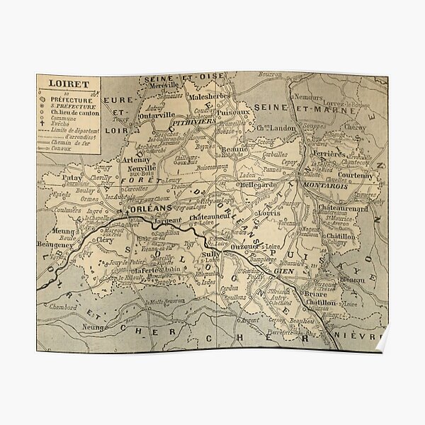 Loiret Antique carte française Poster