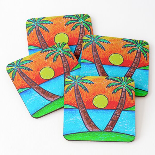 Item preview, Deserted Island, Tropical sunset, Crayon Tropical Sunset, Palm Trees, Coloring book Tropical island, Blue Lagoon designed and sold by Nostrathomas66.