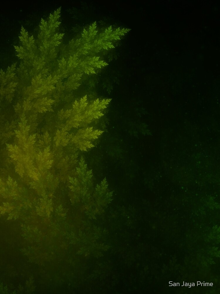 Beautiful Fractal Pines in the Misty Spring Night by jayaprime