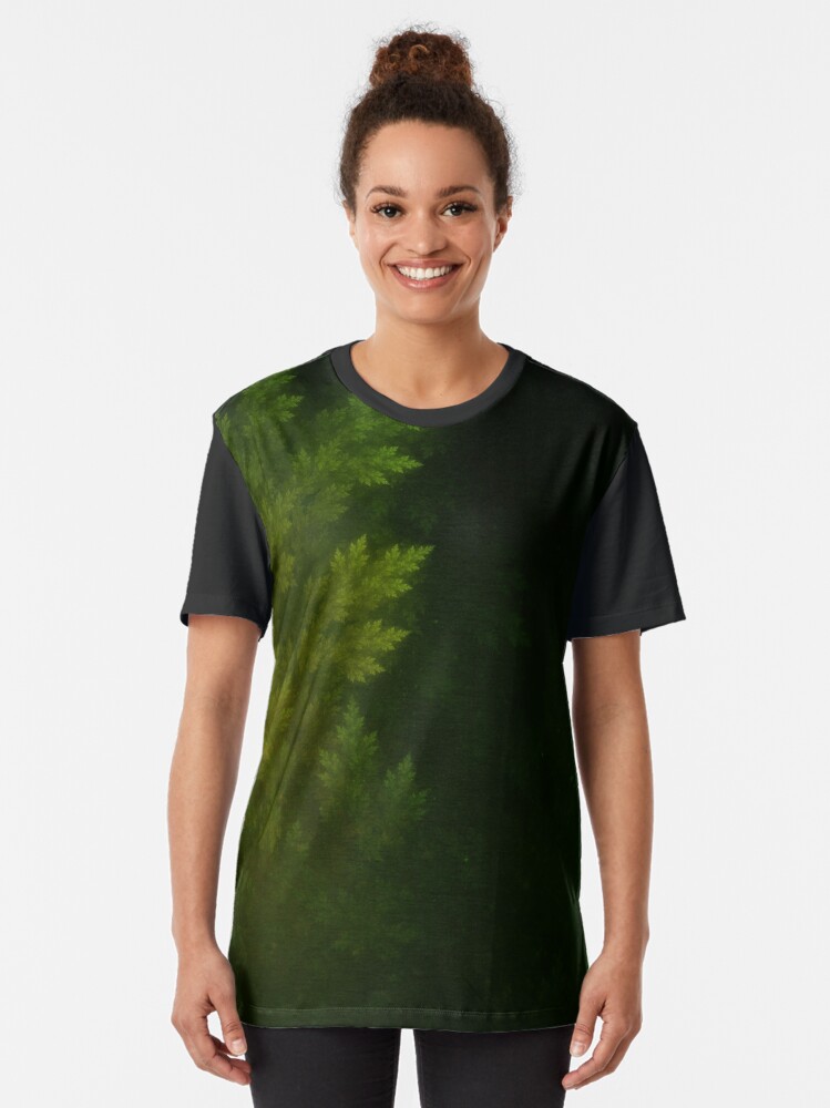 Alternate view of Beautiful Fractal Pines in the Misty Spring Night Graphic T-Shirt