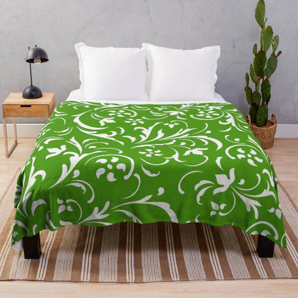 Item preview, White and green swirly floral damasks pattern designed and sold by GoDesign1.