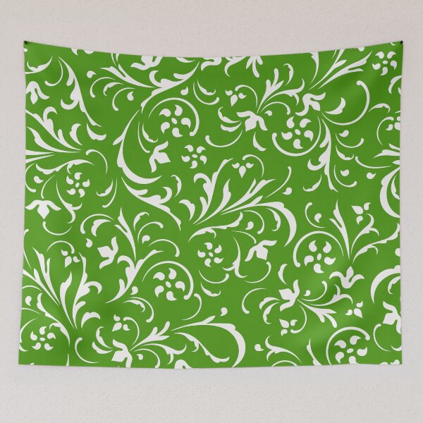 Item preview, White and green swirly floral damasks pattern designed and sold by GoDesign1.