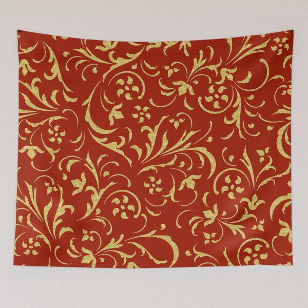 Item preview, Red and gold swirly damasks pattern designed and sold by GoDesign1.