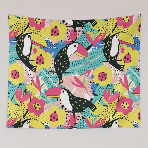 Item preview, Toucan floral pattern designed and sold by Lidiebug.