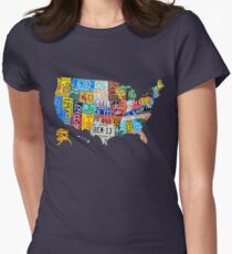 USA License Plate map funny Women's Fitted T-Shirt