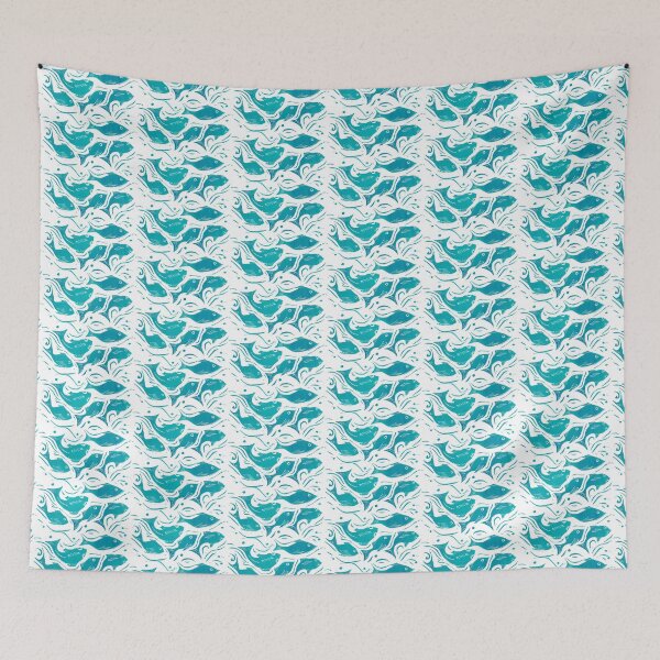 Item preview, Fish Linocut in Turquoise designed and sold by Maddy Bennett.