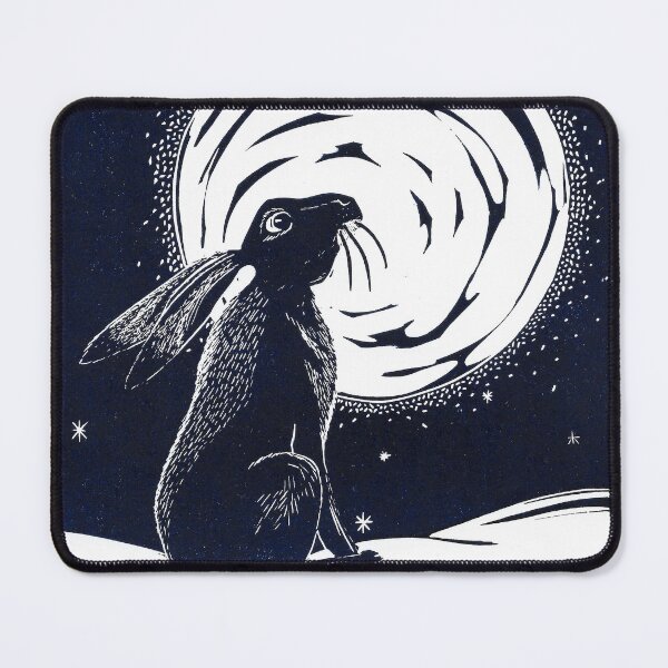 Item preview, Moon Gazing Hare in Winter Linocut designed and sold by Maddy Bennett.