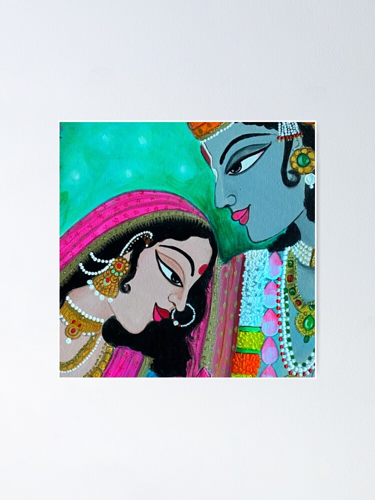 radha krishna painting poster colour