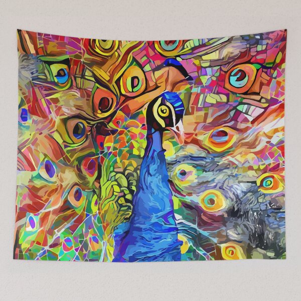 Item preview, Vibrant Abstract Impressionist Peacock Portrait Painting designed and sold by Prawny.