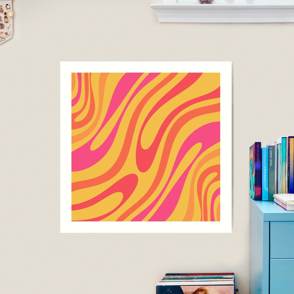 Wavy Loops Retro Abstract Pattern Mustard Yellow Hot Pink Orange