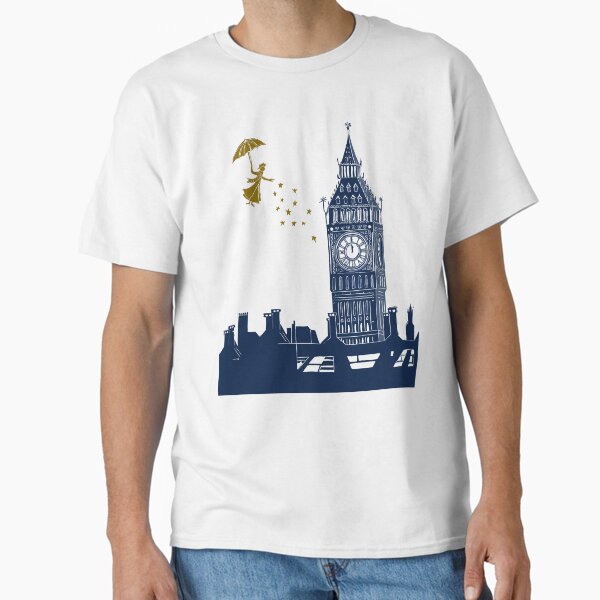 Vista previa del artículo con la obra «Mary Poppins y Big Ben Linocut», diseñado y vendido por Maddy Bennett.