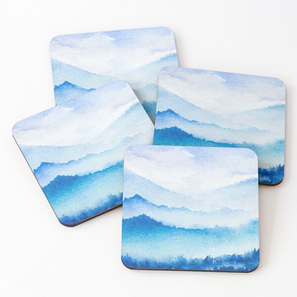 Item preview, Hand-drawn Winter Watercolor Blue Snowy Mountains illustration designed and sold by hatimelhag.