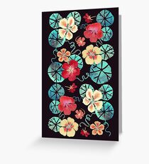 Watercolor Garden Nasturtiums. Dark Floral Pattern Greeting Card