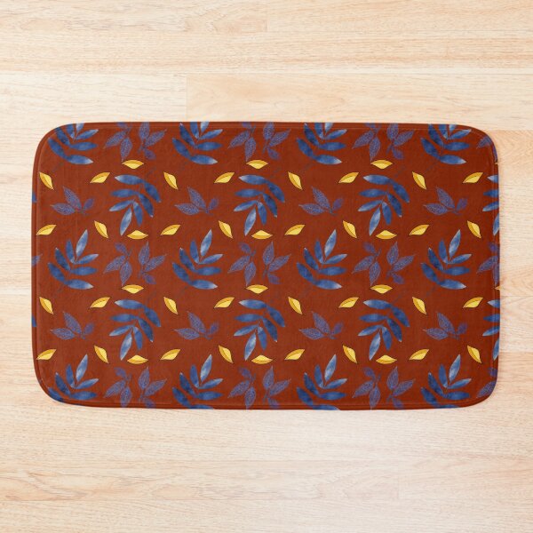 Item preview, Blue and yellow leaves on dark red designed and sold by Ninaeva.
