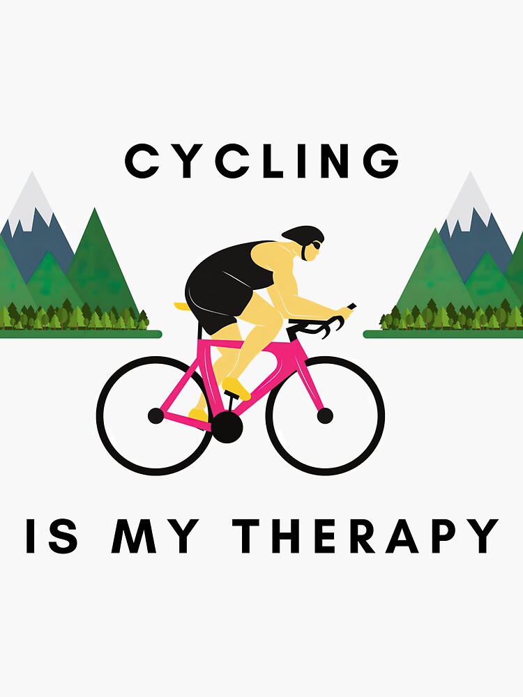 "Cycling Is My Therapy Cycling Mountains" Sticker by MoonStarsBubble