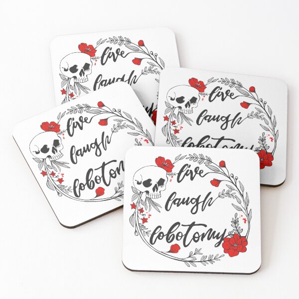 Item preview, Live Laugh Lobotomy Memento Mori Skull and Flowers white design designed and sold by xenotransplant.