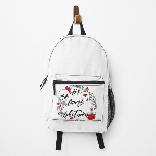 Item preview, Live Laugh Lobotomy Memento Mori Skull and Flowers white design designed and sold by xenotransplant.