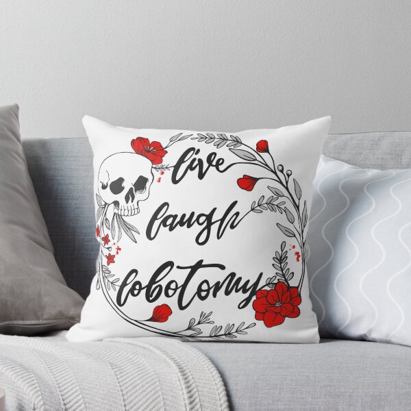 Item preview, Live Laugh Lobotomy Memento Mori Skull and Flowers white design designed and sold by xenotransplant.
