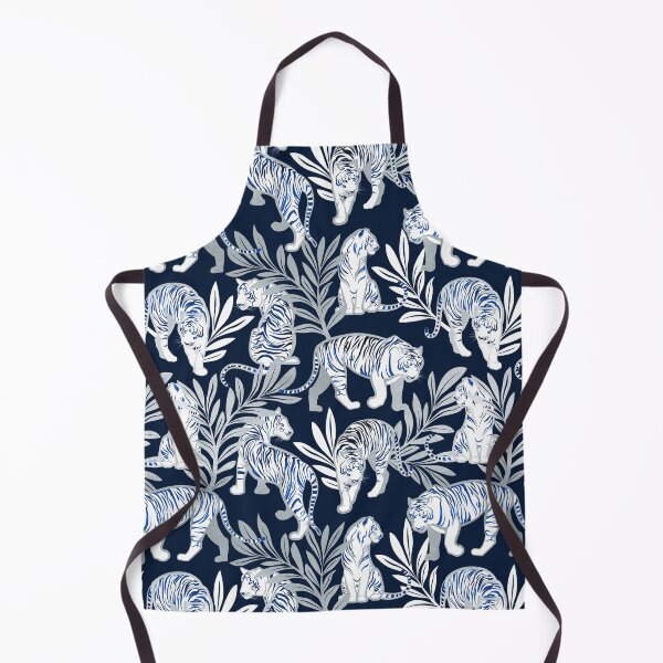 Item preview, Nouveau white tigers // navy blue background metal silver leaves and lines white animals designed and sold by SelmaCardoso.