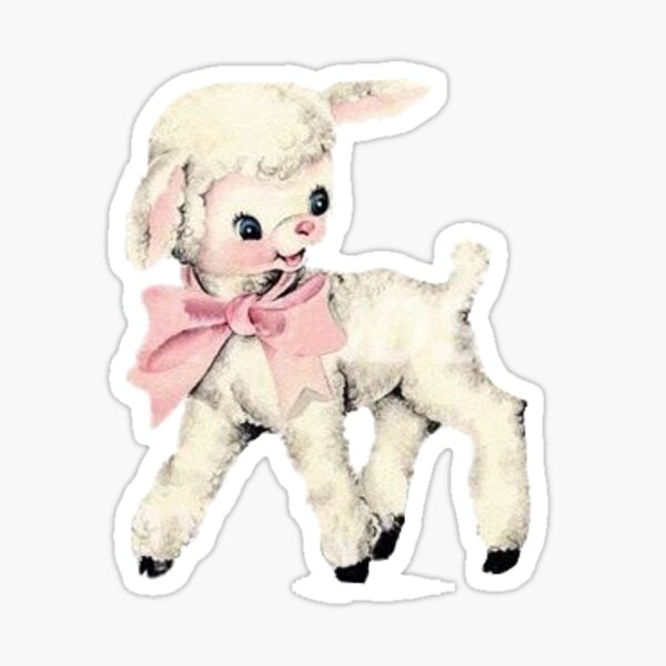 baby lamb with pink bow Sticker