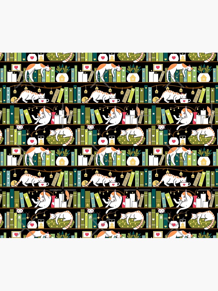 Library cats - whimsical cats on the book shelves by Elenanaylor