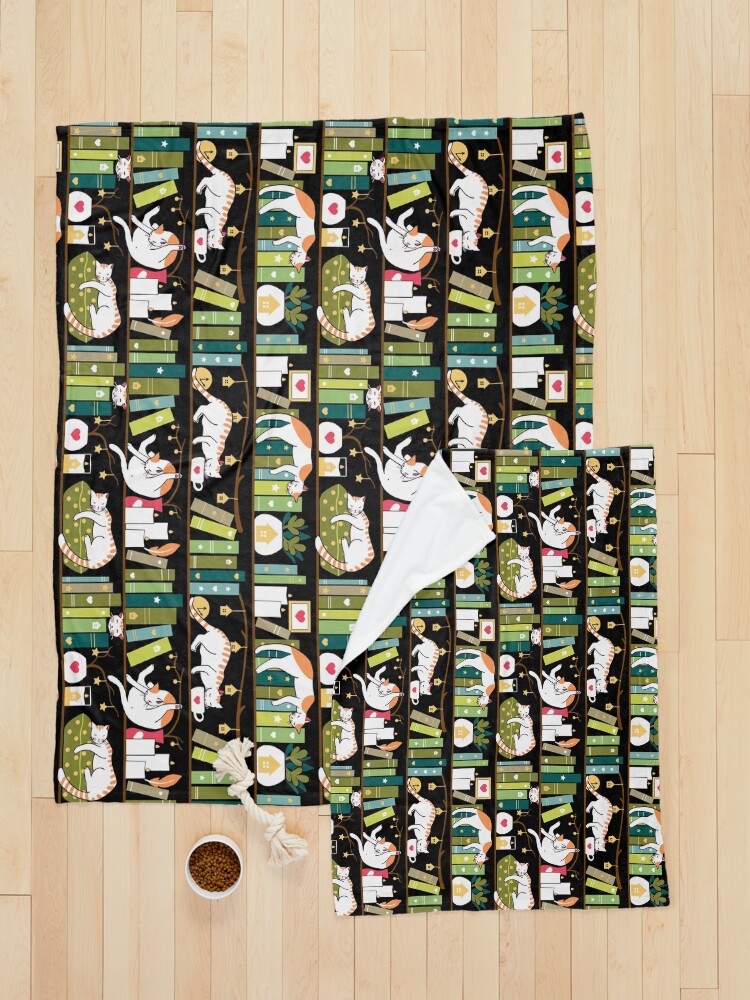 Alternate view of Library cats - whimsical cats on the book shelves Pet Blanket