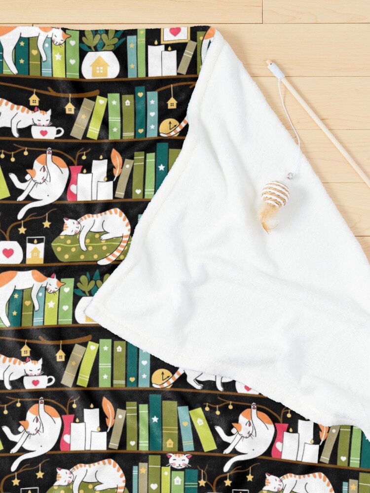 Alternate view of Library cats - whimsical cats on the book shelves Pet Blanket