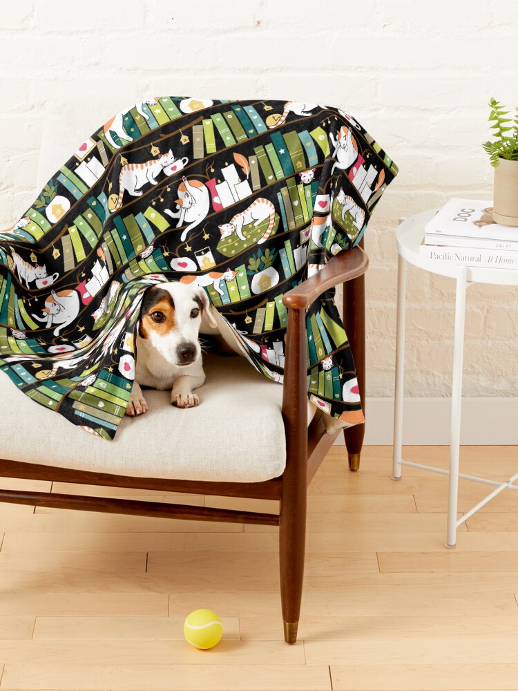 Alternate view of Library cats - whimsical cats on the book shelves Pet Blanket