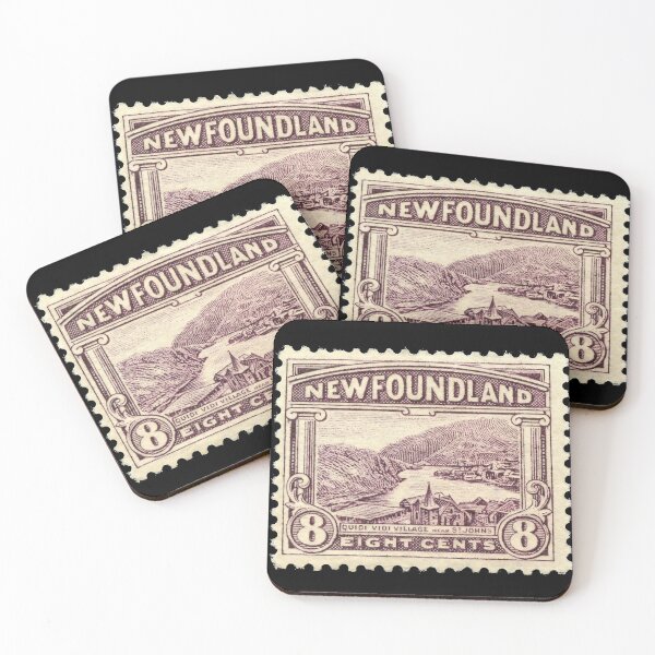 Item preview, vintage Newfoundland 8 cent postage stamp - Quidi Vidi village near St. John's, Canada an Atlantic Ocean cove designed and sold by Signs for Dark Times.