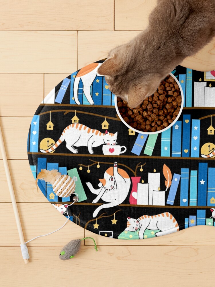 Pet Mat, Library cats - turquoise morning designed and sold by Elena Naylor