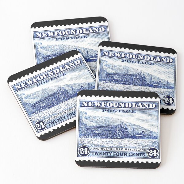 Item preview, vintage Newfoundland postage stamp featuring Bell Island with wooden stage and pier with steam ferry boat designed and sold by Signs for Dark Times.