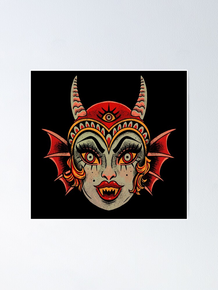 Traditional Demon Lady Tattoo Idea by @filip.memoart - Tattoogrid.net