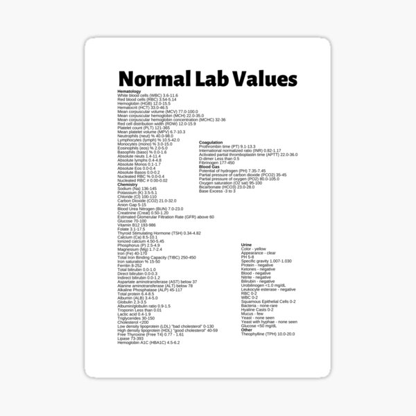 Item preview, Normal Lab Values Ranges Chart designed and sold by Caregiverology.
