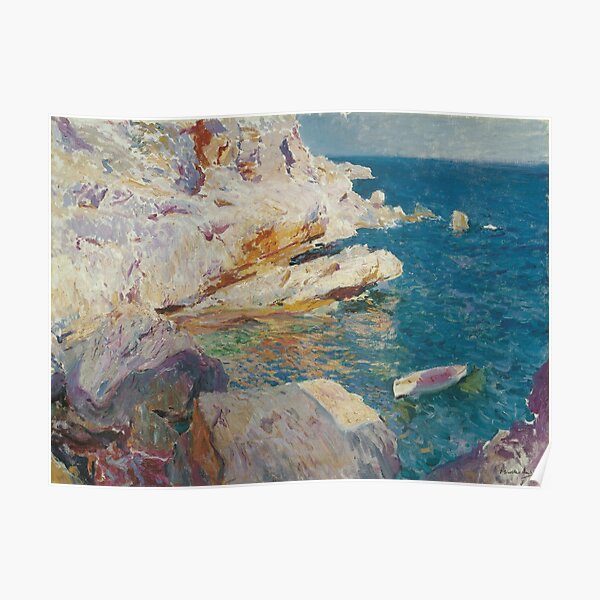 Joaquin Sorolla Y Bastida - Rocks At Javea. The White Boat1905 Poster