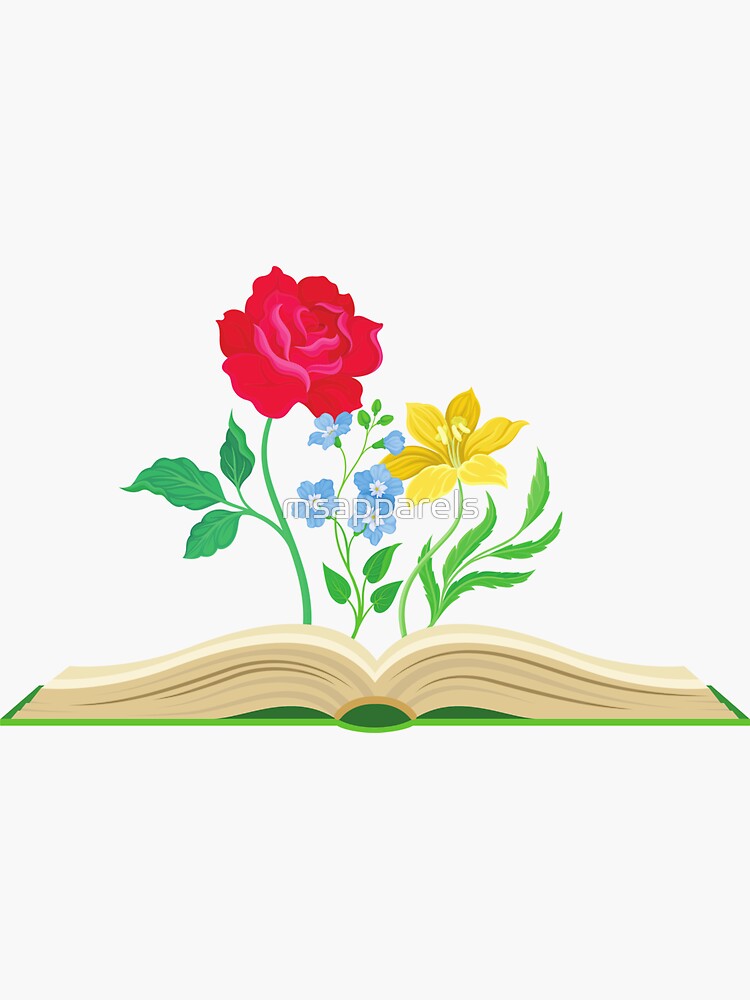 Flowers Growing From Book Sticker for Sale by designsbydiana7