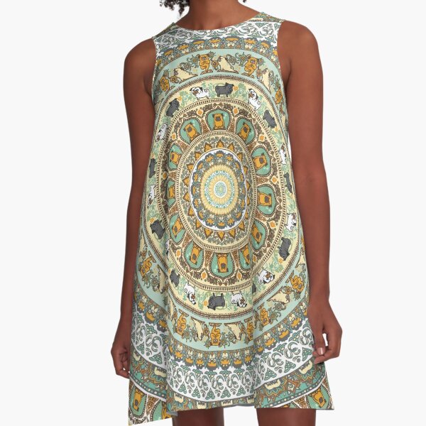 Pug Yoga Medallion A-Line Dress