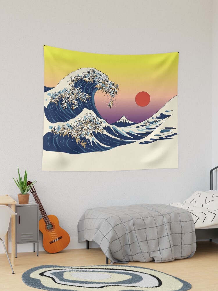 Thumbnail 1 of 3, Tapestry, The Great Wave of Cat designed and sold by Huebucket.
