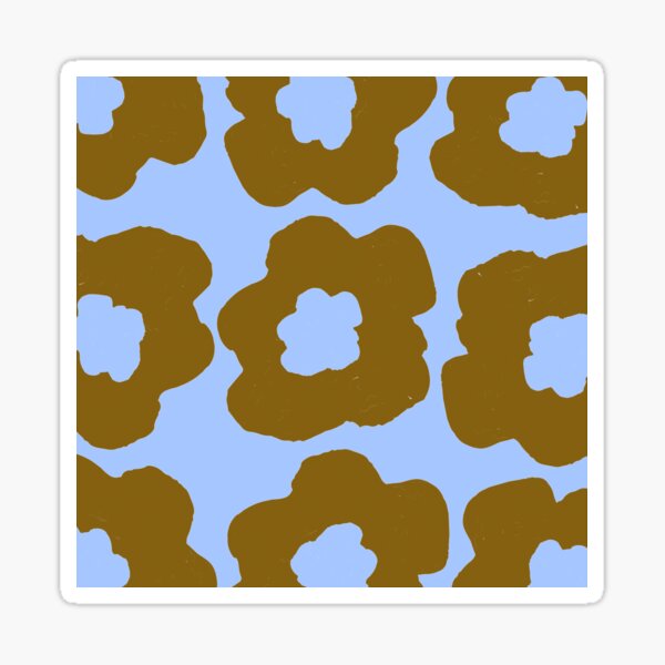 Large Retro Flowers Brown on Baby Blue Sticker