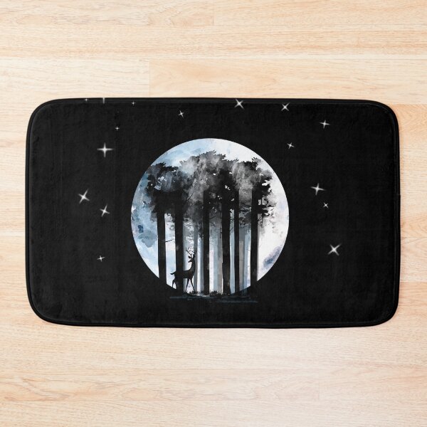 Item preview, Moon in dark forest with deer, wild, night, landscape watercolor style designed and sold by Collagedream.