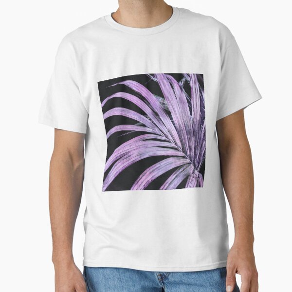 Large Retro Floral Palm Leaves Black And Purple Classic T-Shirt