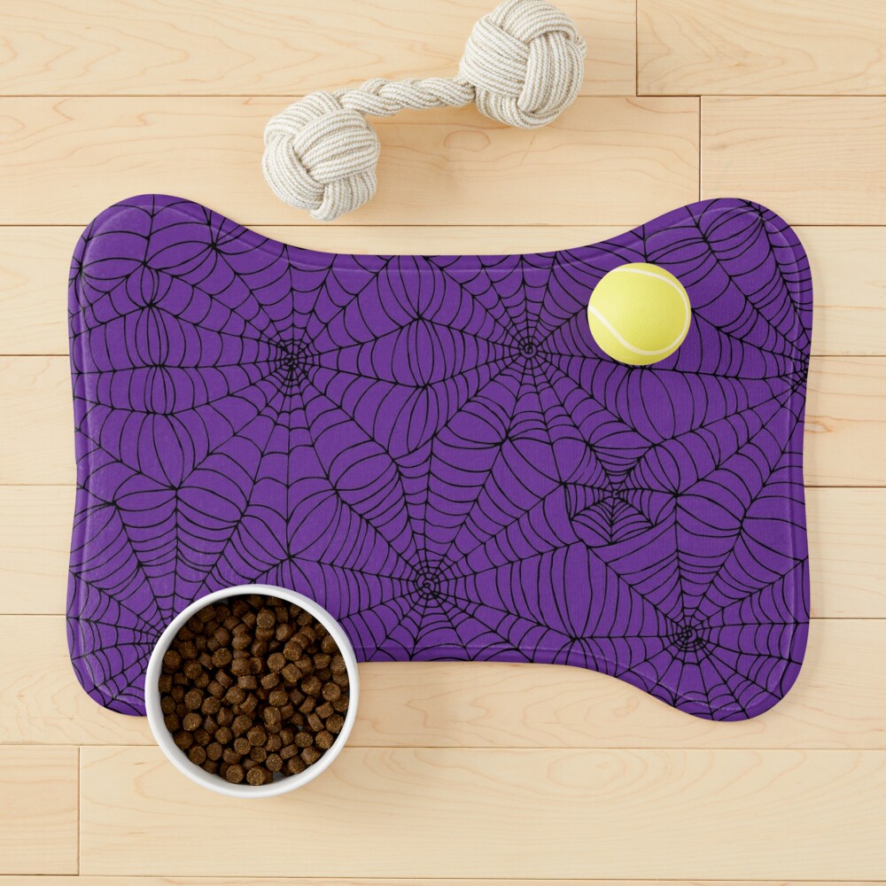 Spider web pattern - purple and black - Halloween pattern by Cecca Designs Pet Mat
