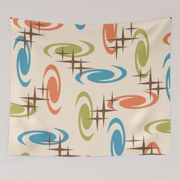 Artikelvorschau, Retro Atomic Age Swirls Stars Pattern Mehrfarbig 7 entworfen und verkauft von thepixelgarden.