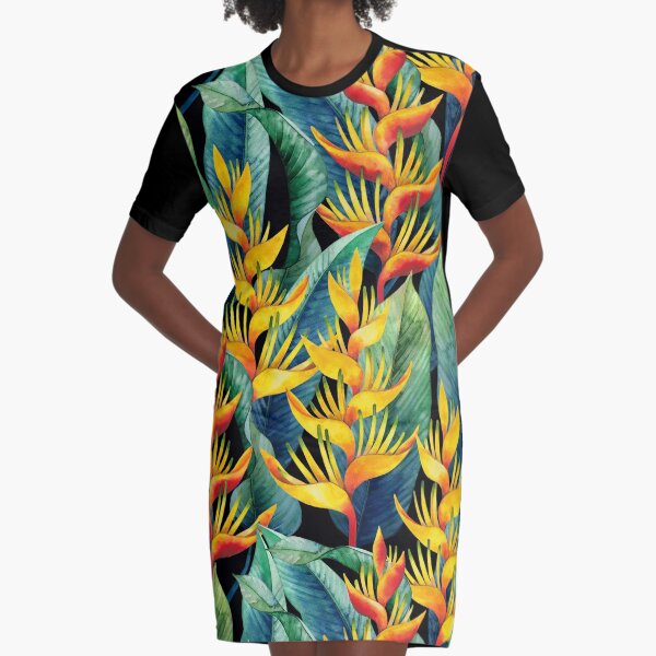 Watercolor heliconia Graphic T-Shirt Dress