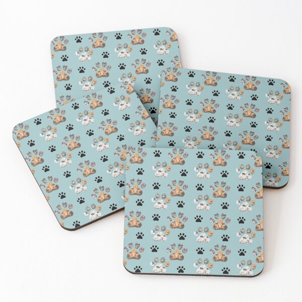 Item preview, Artsy Cat Faces In Cat Paws Design against a Grey Light Blue Background designed and sold by ThisNThatImages.