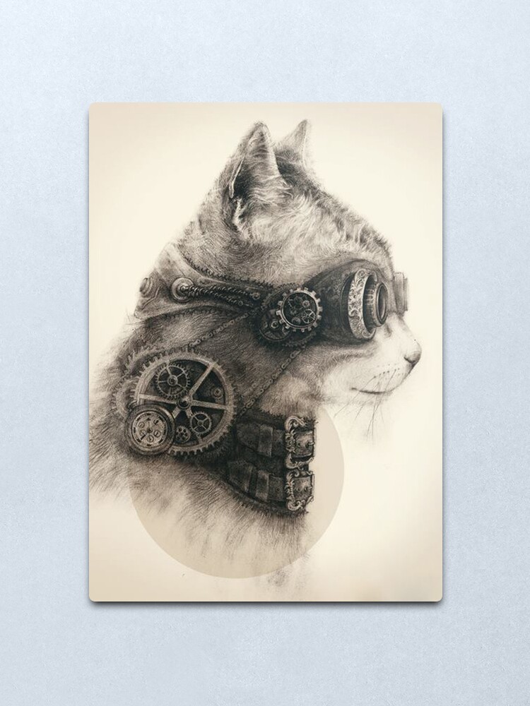 Alternate view of Steampunk cat Metal Print