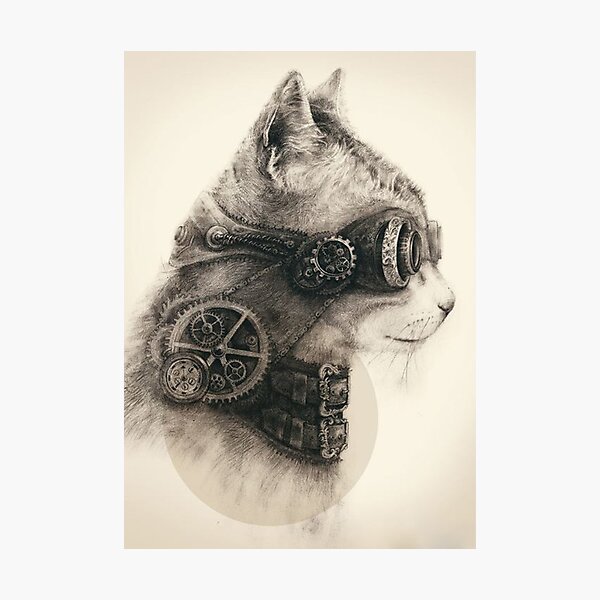 Steampunk cat Photographic Print